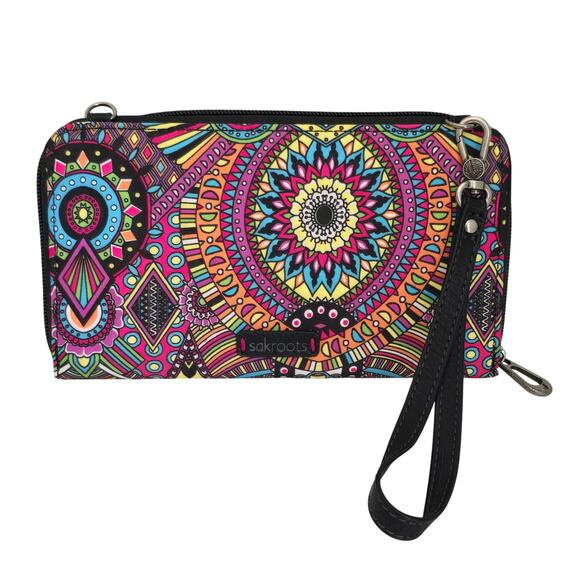SakRoots Wristlet Wallet Women's Artist Circle Faux Leather Zip Around Purple - Picture 1 of 12